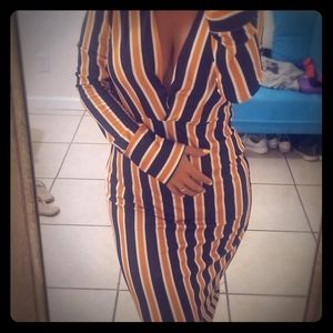 High Design Sexy Style Women Dress Midi striped